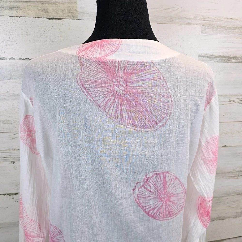 Virginia Johnson Cotton Semi-Sheer Top Size Medium White Boho Beachy Coastal